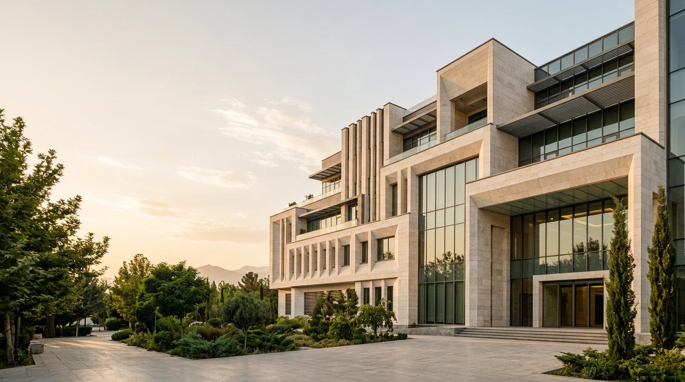 نمای یک ساختمان معاصر با رویکرد مهندسی و طراحی پایدار